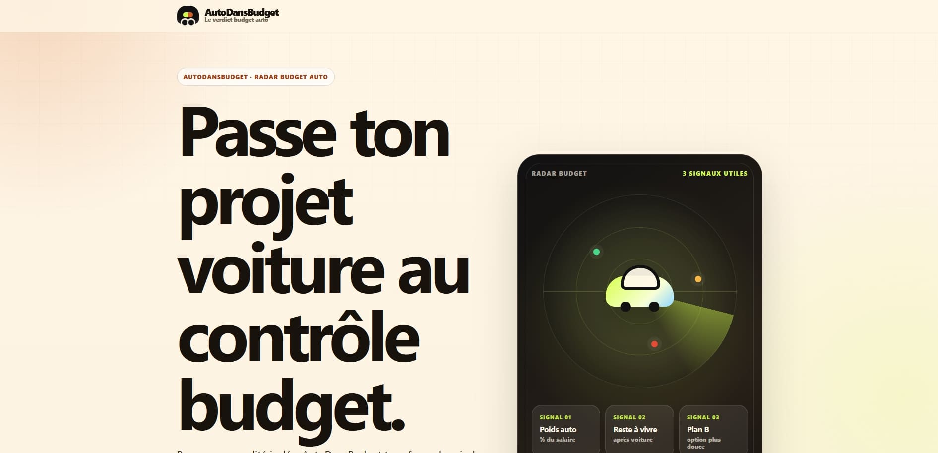 Capture d’écran de la page d’accueil du site Auto Dans Budget